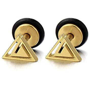 Stainless Steel Black Triangle Stud Earrings Unisex for Man and Women, Screw Back 2pcs: Amazon.co.uk: Jewellery