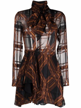 Saint Laurent geometric-print pussybow silk dress - FARFETCH