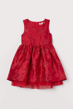 Brocade Dress with Tulle - Red