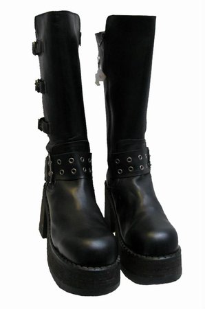 Vintage Destroy Platform Boots Black Leather Buckle Zip Side | Etsy