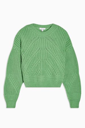 Green Ribbed Balloon Sleeve Sweater | Topshop