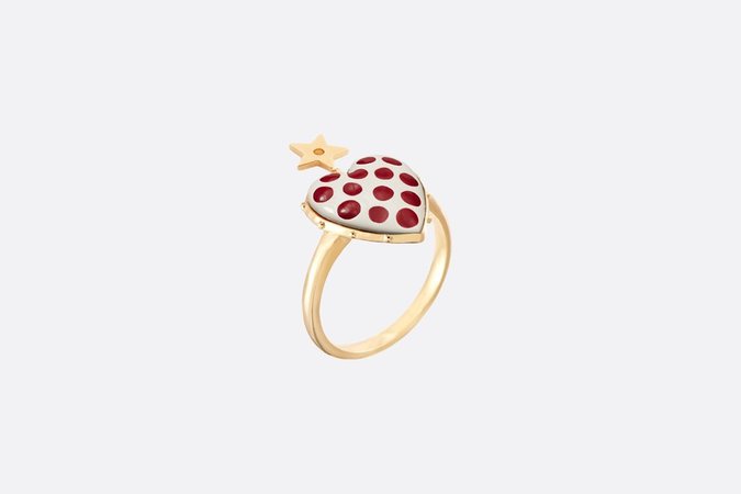 Dioramour Ring Gold-Finish Metal and White Lacquer with Red Polka Dots - Fashion Jewelry - Women's Fashion | DIOR