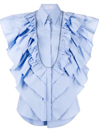 Shop blue Brunello Cucinelli tiered-ruffle sleeveless blouse with Express Delivery - Farfetch