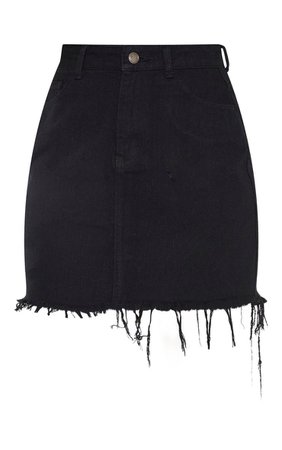 Tall Black Frayed Hem Asymmetric Denim Skirt | PrettyLittleThing