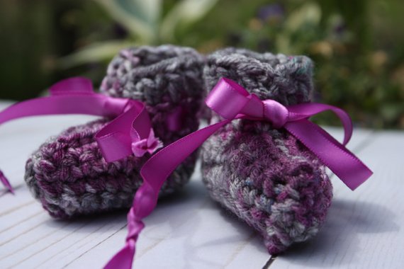 Purple Gray Preemie Booties Crochet Preemie Booties | Etsy