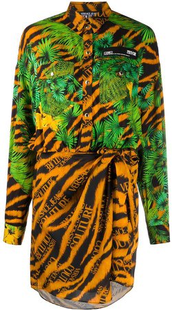 Tropical Animal Print Shirt Dress