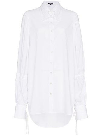 White Ann Demeulemeester Voluminous Tie Long Sleeve Cotton Shirt | Farfetch.com