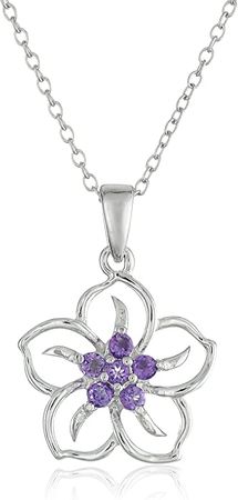 Amazon.com: Sterling Silver Genuine African Amethyst Flower Pendant Necklace, 18" : Clothing, Shoes & Jewelry