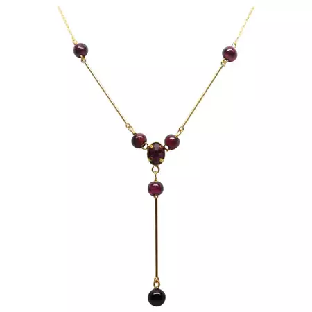 Garnet Bead Yellow Gold Y-Necklace For Sale at 1stDibs | beaded y necklace, garnet y necklace, gold y necklace