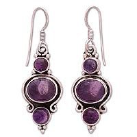 Amethyst and Sterling Silver Earrings from India, 'Elegant Fantasy'