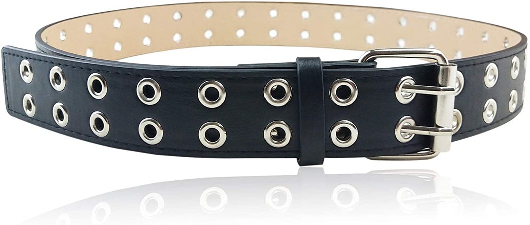 Miss Callory Double Eyelet Grommet PU Leather Buckle Belt 1.5 Inch for Men for Women Black: Amazon.ca: Clothing & Accessories