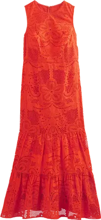 Broderie Tiered Maxi Dress - Orange Red | Boden US