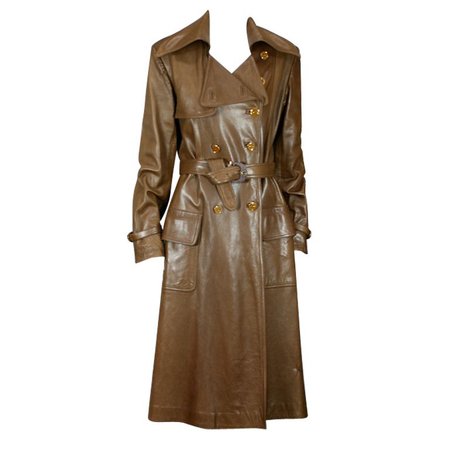 Gucci Caramel Leather Logo Trench Trench Coat, Brown Size 44