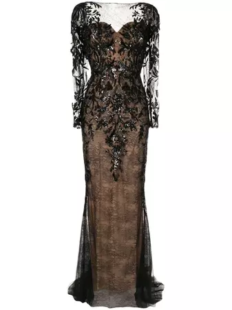Zuhair Murad Sequinned floral-lace Gown - Farfetch