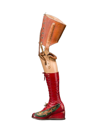 Frida Kahlo’s prosthetic leg with leather boot, 1953