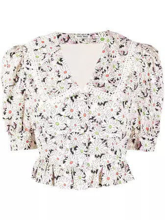 Shop Miu Miu floral short-sleeve blouse with Express Delivery - FARFETCH