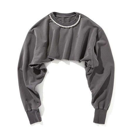 Ain't Shy Pearl Cropped Sweater Grey | Mores Studio