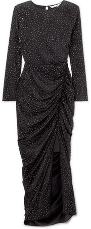 Amara Crystal-embellished Ruched Silk Midi Dress - Black