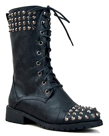Amazon.com | Nature Breeze Harley 14 Womens Military Lace up Studded Combat Boot Black 8 | Mid-Calf