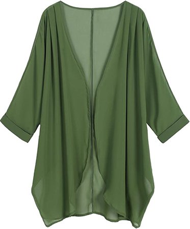 olrain Women's Floral Print Sheer Chiffon Loose Kimono Cardigan Capes (XX-Large, Deep Green) at Amazon Women’s Clothing store