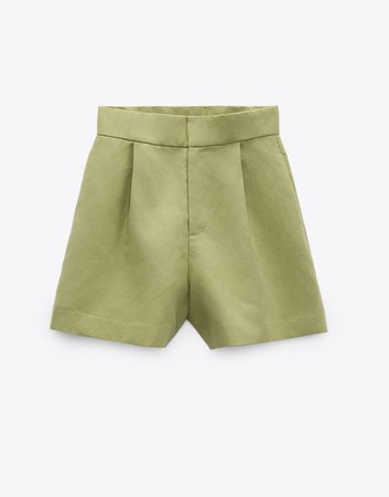 Linen Blend Shorts (Zara) - Green