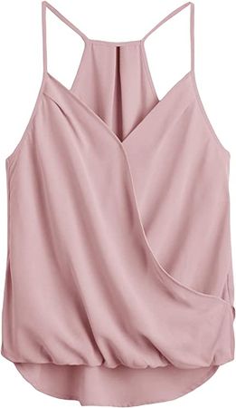 SheIn Women's Sleeveless Twist Front Wrap Cami Tank Top with Spaghetti Strap Tee Hot Pink Medium at Amazon Women’s Clothing store