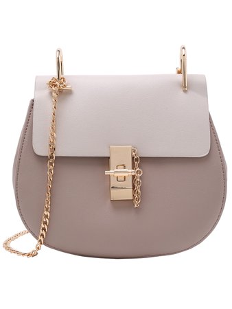 Contrast Faux Leather Chain Saddle Bag - Grey