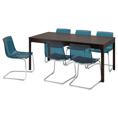 EKEDALEN / TOBIAS Table and 6 chairs - dark brown, blue - IKEA