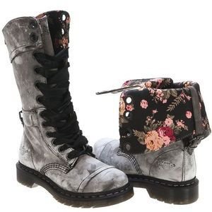 Dr. Martens Floral Gray Leather Boots