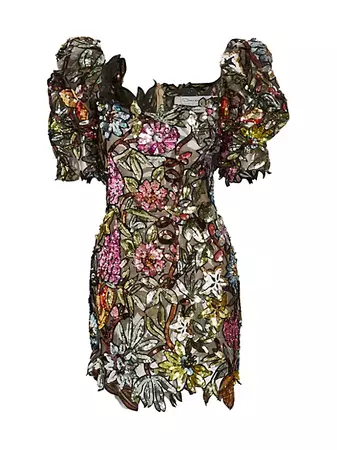 Oscar de la Renta Sequin-Embroidered Floral Minidress | Saks Fifth Avenue
