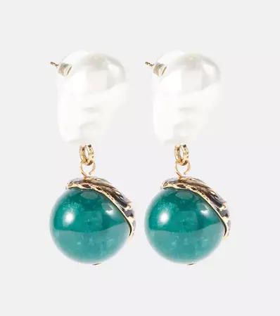 Erdem - Faux pearl and aventurine earrings | Mytheresa