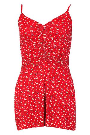 Ditsy Floral Ruched Front Romper | Boohoo