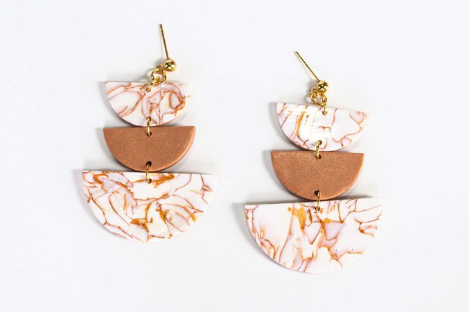 brown and white clay marble earrings
