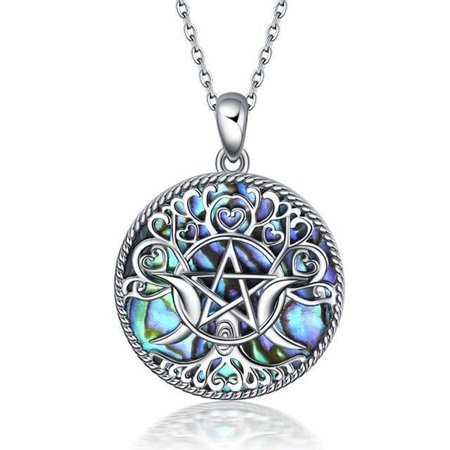 Pentagram Triple Moon Goddess Necklace Pentacle Pendant Necklace