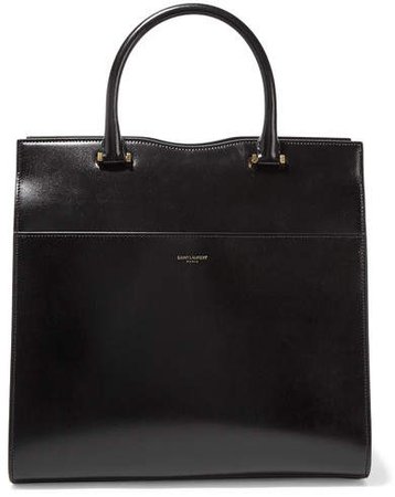 Cabas Uptown Glossed-leather Tote - Black