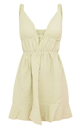 LIME TEXTURED BUTTON DETAIL STRAPPY SHIFT DRESS