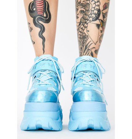 Club Exx Butterfly Holographic Platform Sneakers Light Blue | Dolls Kill