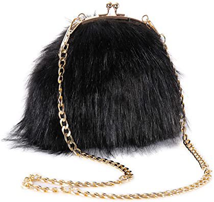 FHQHTH Faux Fur Purse Fashion Clutch Handbag Shoulder Vintage Evening Bags for Women [A-Black]: Handbags: Amazon.com