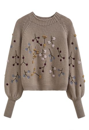 Beaded Embroidered Floral Crop Sweater - Retro, Indie and Unique Fashion