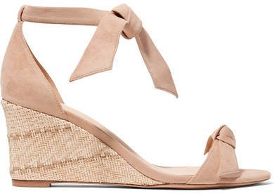 Clarita Bow-embellished Suede Espadrille Wedge Sandals - Beige