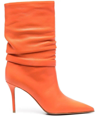 Orange Ruched Ankle Boots