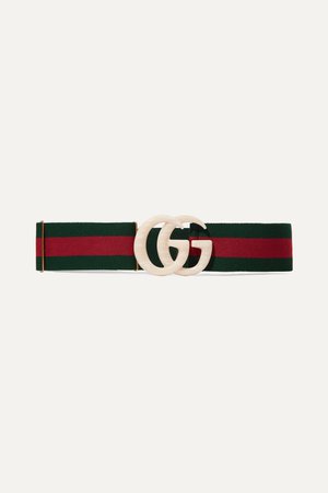 Green Embellished striped canvas belt | Gucci | NET-A-PORTER