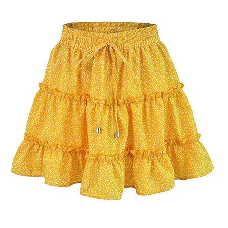 ROCONAT Women Summer High Waist Ruffles Printed Skirt Beach Skirts Yellow at Amazon Women’s Clothing store