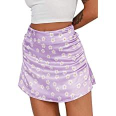 Amazon.com: LYANER Women's Casual Floral Print Satin Silk High Waist Zipper Mini Short Skirt Purple X-Small : Clothing, Shoes & Jewelry
