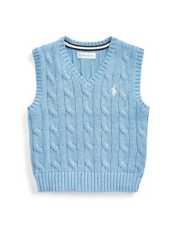 تسوق ماركات ملابس عبر الإنترنت | بولو رالف لورين | Cable-Knit Cotton Sweater Vest - Blue - BLUE - Tryano KSA - 320738686-Blue