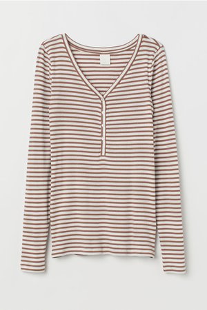 V-neck Top - Light brown/white striped - Ladies | H&M US