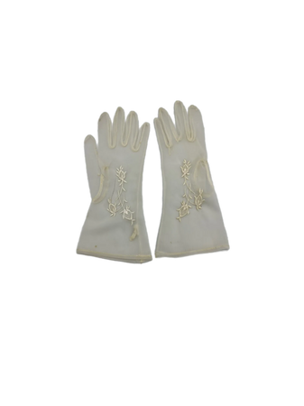 Wedding Gloves Embroidery Bridal Sheer Ivory Chiffon Wrist Length Delicate 60's
