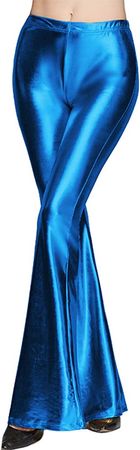 Amazon.com: Zaxicht Women's Shiny Metallic Flared Pants, 70s High Waisted Stretchy Bell Bottom Disco Wide Leg Pants Trousers Club Wear (Blue, S) : Clothing, Shoes & Jewelry