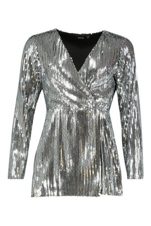 Sequin Wrap Front Playsuit | Boohoo