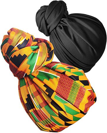 Stretch Head Wrap Scarf Head Wrap for women Turban Wrap Stretch Jersey Long Turban Head Wrap Tie 1 or 2 (19sd black 2601-2) at Amazon Women’s Clothing store